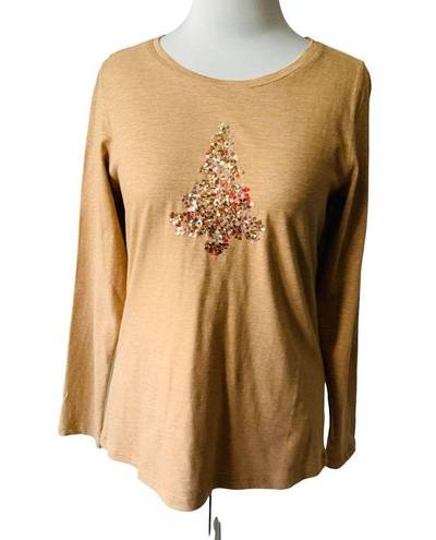 Coldwater Creek  LADIES LS TAN SEQUINED TOP TUNIC TEE TSHIRT EUC XS 4