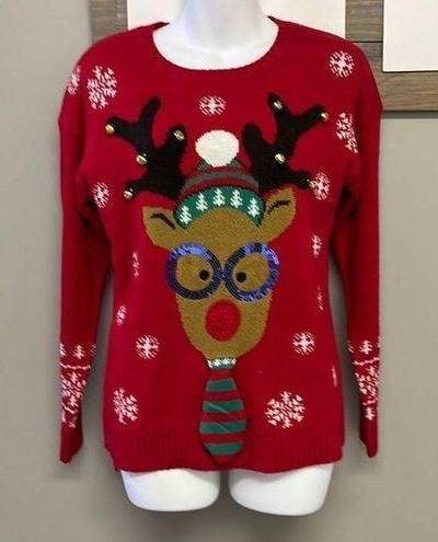 United States Sweaters United States Sweater Red Christmas Crewneck Sweater with Reindeer & Bells-Small