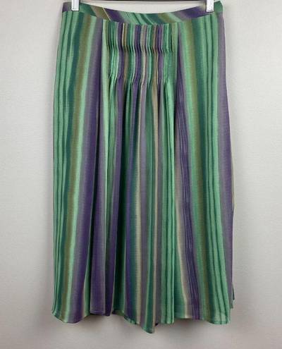 Coldwater Creek Coldwater‎ Creek Midi Skirt M Striped Pintuck Multicolor Green Purple Retro New