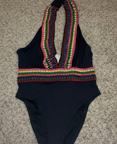Yandy  collection embroided Vneck black swimsuit size S
