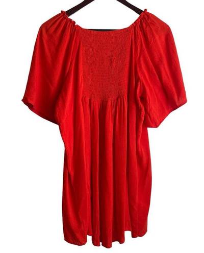 Umgee  Women Tunic Top V Neck Flare Short Sleeve Smock Back High Waist L Orange