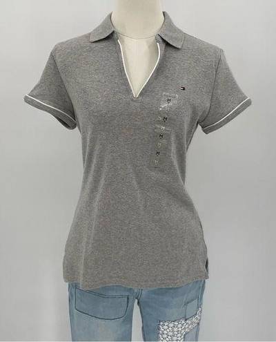 Tommy Hilfiger  Heather Grey Split Neck Polo Golf Shirt, Size Medium NWT