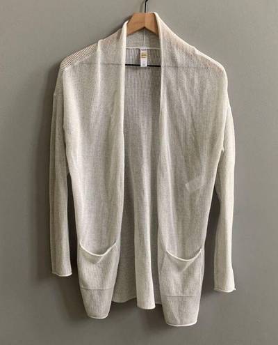 Lole  Marnie Light Heather Grey White Sheer Open Front Cardigan Size Small