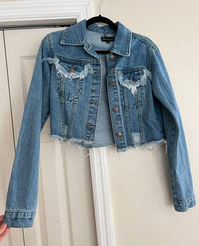 Pretty Little Thing Semi Cropped Distressed Jean Jacket