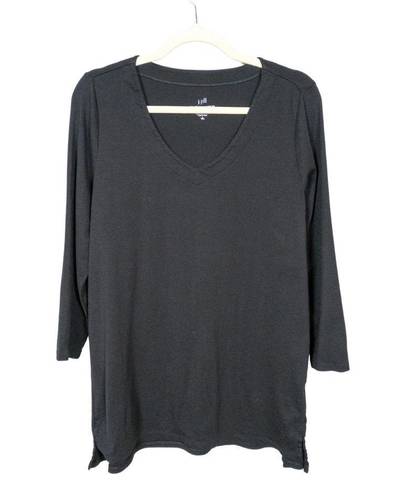 J.Jill  Black Pima Cotton 3/4 Sleeve V-Neck Top Basics Women's Large Tall