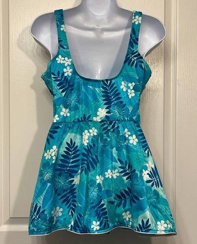 Maxine of Hollywood Women's Vintage  Tropical Teal Swimdress Swimsuit Size 16 EUC