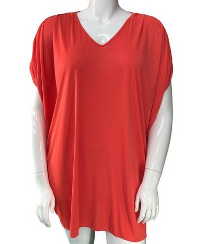 Natori  Womens Size S Top Oversized V Neck Slouchy Ruched Sleeves Coral Pink