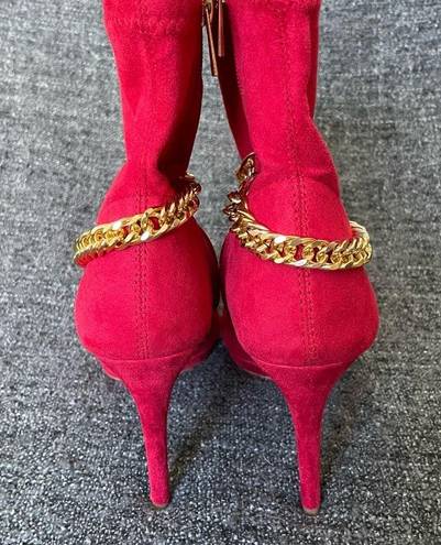 Jessica Simpson NEW  Valyn 4 Bootie Wicked Red Gold Chain Pointy Toe Women’s 9
