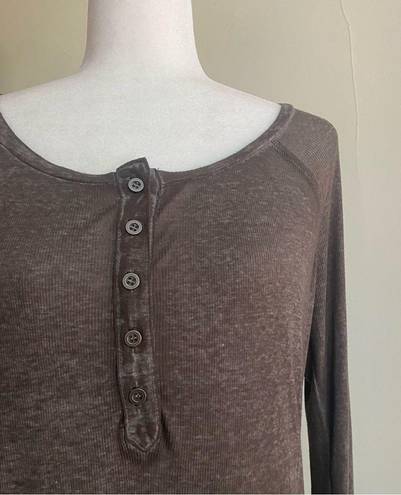 Treasure & Bond  Lightweight Ribbed Button Henley Womens L Olive Green Casual