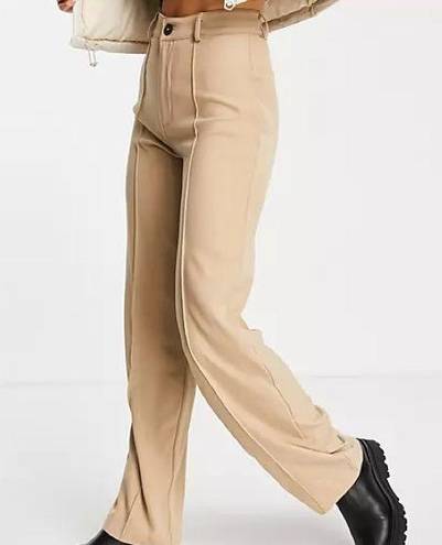 Pull & Bear High Waisted Seam Front Khaki Tailored Trouser Pants