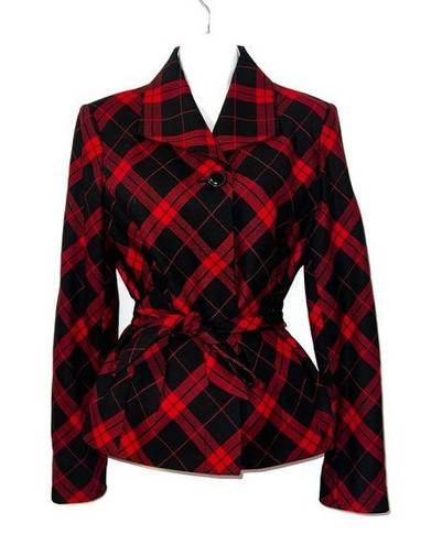 Jones New York Jones NY Red Black Plaid Wool Jacket