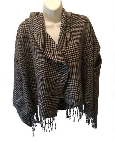 J.Crew Cape Scarf Glen Plaid BLACK  Light Acadamia Wool Blanket Cozy Wrap Poncho