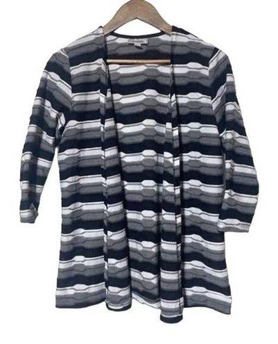 Dress Barn  Open Cardigan White Black Grey Horizontal Stripes Medium