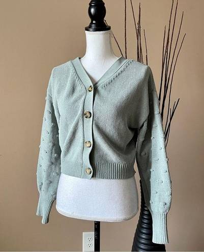 The Moon  & MADISON | Sage Green 3D Polka Dot Knit Cropped Cardigan Sweater Sz M