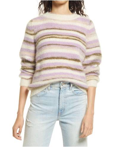 VERO MODA New  Grace Stripe Sweater Fuzzy Crewneck Pullover Birch Purple