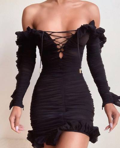 House Of CB Tatyana Black Ruffle Mini Dress