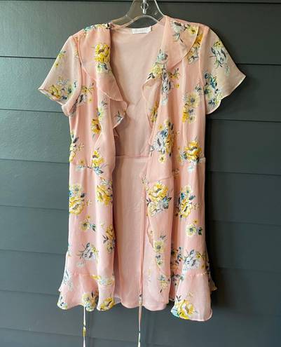 Lush Clothing Pink Floral Wrap Dress