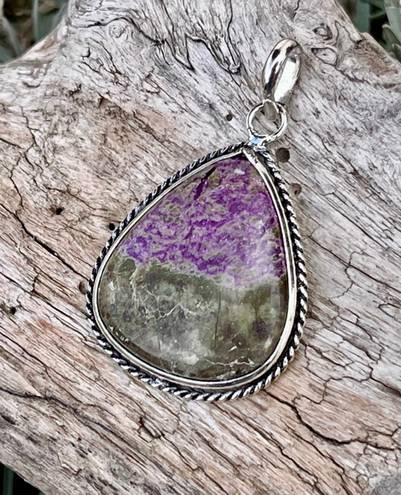 Handmade Teardrop Natural Charoite Gemstone Sterling Silver 1.7” Pendant