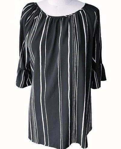 Heart soul  Black White Stripe Short Midi Dress ~ Flare Sleeves ~ Women's XL