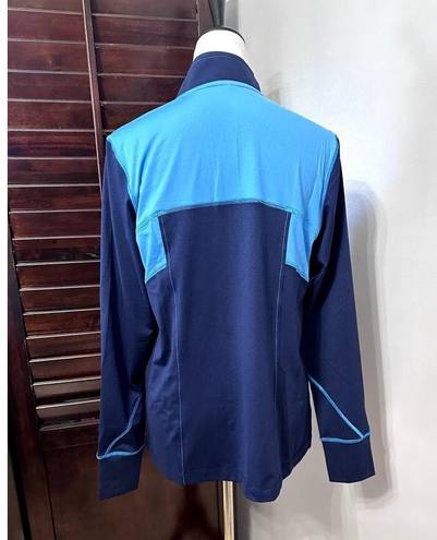 Natori  Womens Track Jacket Blue Color Block Long Sleeve Activewear Zipper M