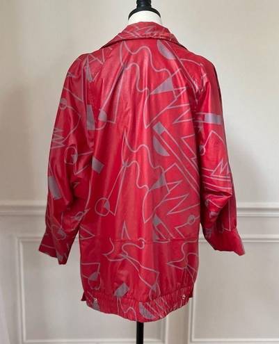 Vintage 80s Faux Leather Geometric Shape Oversized Coat Jacket Red Grey L Size L