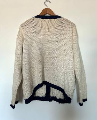 Vintage Contrast Cream And Navy Cardigan Sweater Blue Size M