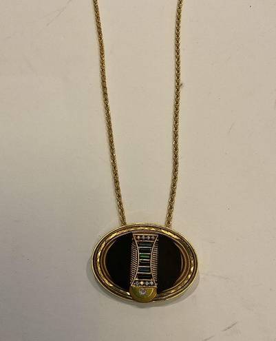 Onyx MARENA VINTAGE GOLD BLACK  CRYSTAL LONG NECKLACE PIN SIGNED PENDANT GERMANY