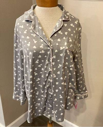 Kate Spade  Grey Heart Design Long Sleeve Button Down Top Women’s Plus Size 1X