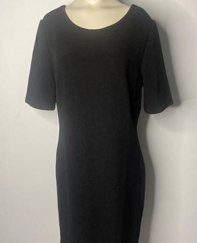 Mario Serrani  Italy Dress MEDIUM Black Ribbed Scoop Neck Shift Short Sleeve