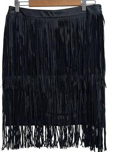 Insight New York Black Faux Leather Fringe Skirt