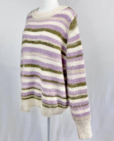 VERO MODA New  Grace Stripe Sweater Fuzzy Crewneck Pullover Birch Purple