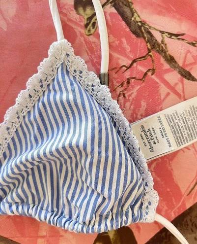 Abercrombie & Fitch  coquette lace blue + white striped triangle bikini top 