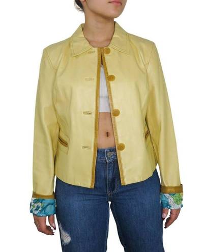 Bernardo 90s  Vintage Yellow Leather Jacket Medium Retro Y2k