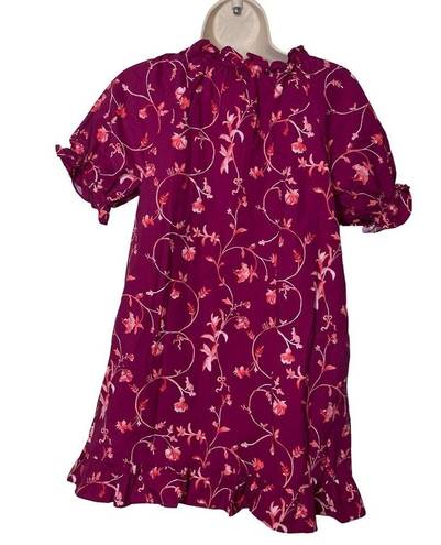 Hill House  The Katherine Nap Dress in Burgundy Botanical Poplin mini dress Sz S