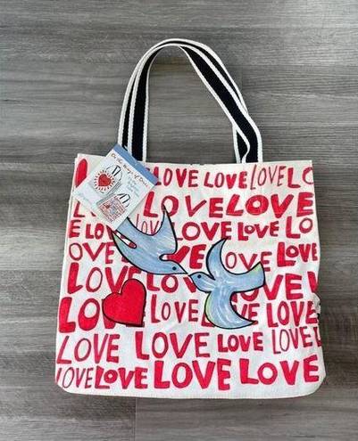 Brighton  On the Wings of Doves Canvas Tote Painted Large Bag 14.5x15.5 Love NWT