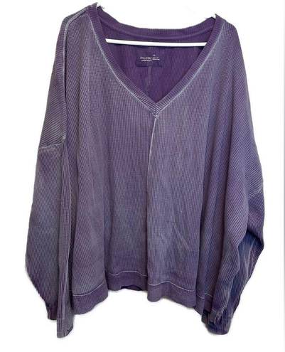 Pilcro  Anthropologie Moira Cotton Pullover Thermal, Waffle knit V-Neck Lavender