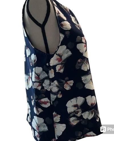 Bobeau Sleeveless Top Blouse Shirt Pullover Blue Florals Size M Keyhole Button