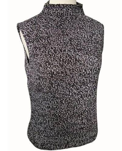 Talbots  mock neck sleeveless black white herringbone cotton sweater ladies S