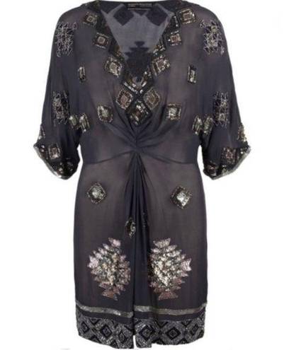 ALLSAINTS  Spitalfields Paloma Chariot Beaded Sequin Silk Tunic Dress 6