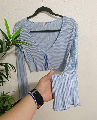 Cotton On front tie rib tie sweater/cardigan baby blue coquette core