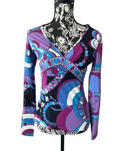 Emilio Pucci  Colorful Iconic Signature Print Top Blouse Size 6 long sleeve
