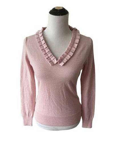 Brooks Brothers  pink/lavender Merino Wool ruffled V-Neck pullover sweater sz S