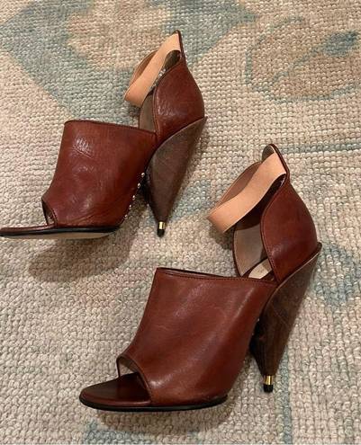 Givenchy  Paris Brown Leather Studded Wooden Cone High Heels | Size 6