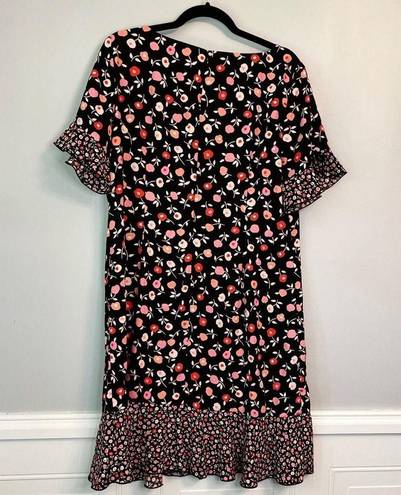 Talbots , Black Floral Dress w/Contrast Ruffle Hem and Sleeves, Size 16W Petite