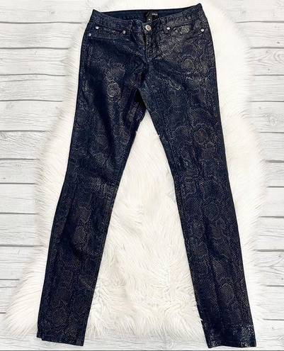 AQUA  Blue Snakeskin print skinny jeans