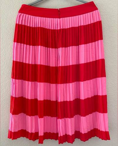 J.Crew  Factory Red & Pink Pleated Midi Skirt Striped | 10