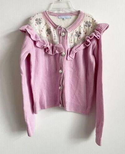 Hill House  Sweater Womens Size L Desk Cardigan Pink Pearl Button Coquette Fairy