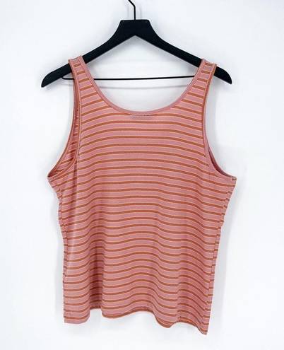 Sonoma  Striped Henley Scoop Neck Tank Pink Orange XL