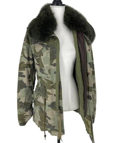 ma*rs MR &  ITALY Camouflage Print Coat with Fox Fur Collar