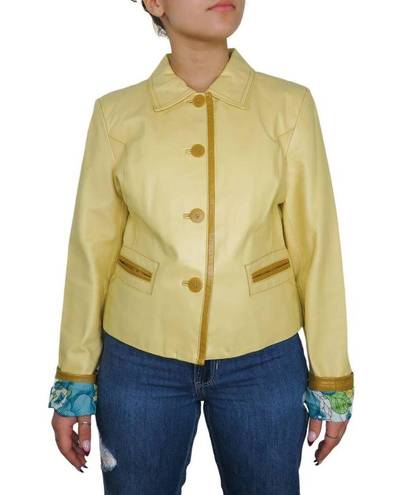 Bernardo 90s  Vintage Yellow Leather Jacket Medium Retro Y2k